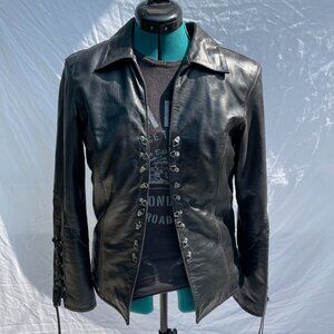 Vintage Harley-Davidson leather blazer with stud/corset lashing front/sleeves